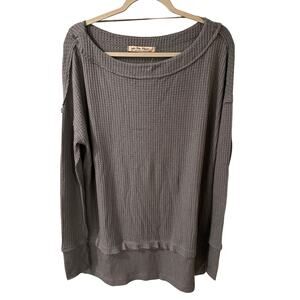 We The Free FP North Shore Storm Grey Oversized Thin Thermal LS Boho Top, size S